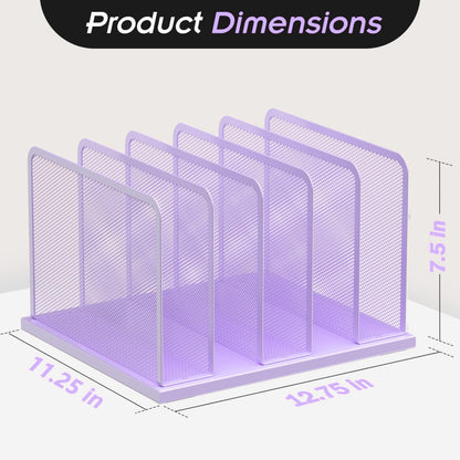 Kuntine.B Desk File Organizer Upright Mesh Desktop Organizer File Sorter Office Organization File Holder for Home, Office & Classroom (Purple, 1 Pack 5-Section)