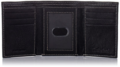 Timberland Men's Genuine Leather Rfid Blocking Trifold Wallet, Black, One Size