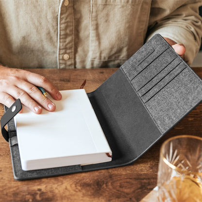 CASE ELEGANCE Black Full Grain Premium Leather Refillable Journal Cover with A5 Lined Notebook - Scratch-Proof DURA-Leather