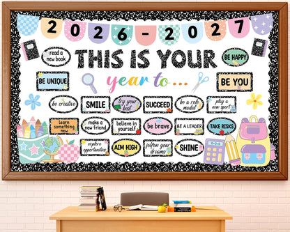 This is Your Year Bulletin Board Set Composition Notebook Classroom Decoration Inspirational Positive Affirmation Cutouts Welcome Back to School Bulletin Board for Office Chalkboard Wall Supplies