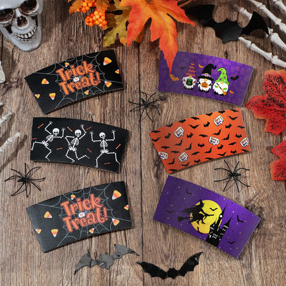 36 Pcs Halloween Coffee Cups Sleeves, Disposable Double Layer Paper Sleeves Corrugated Cup Paper Jacket for 12oz 16oz Hot Chocolate Coffee Tea or Cold Beverage, 6 Designs