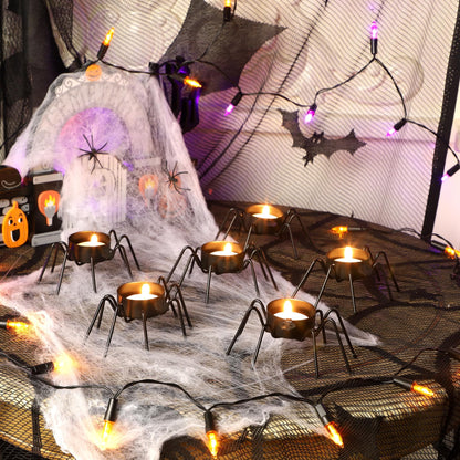 FORUP 6 Pack Metal Spider Tea Light Candle Holders, Halloween Candle Holder, Halloween Home Table Decoration, Black