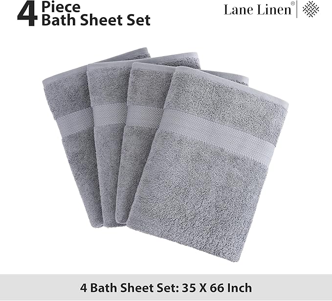 LANE LINEN 100% Pure Cotton Bath Sheets Set of 4