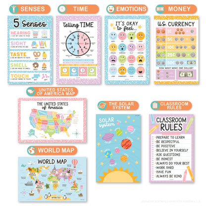 Hadley Designs 16 Educational Posters for Classroom Must Haves - Laminated Pre-K Posters for Toddler Homeschool Essentials, Toddler & Preschool Learning Activities, Kindergarten Classroom Decor