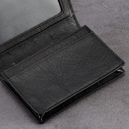 HISCOW Leather Business Card Case Holder for Men & Women, Italian Calfskin (Ostrich Black)