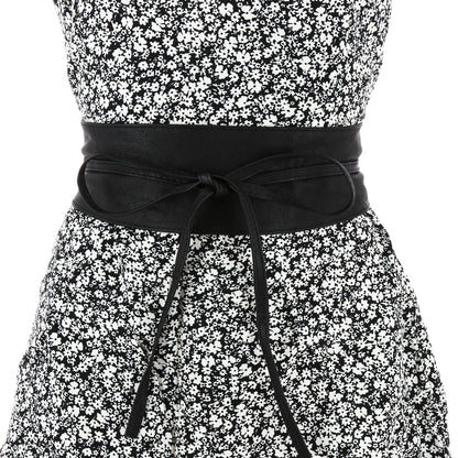 FASHIONGEN Obi Belt for Women – Wide Waist Belt in Faux Leather, MICA - Black, Large/X-large