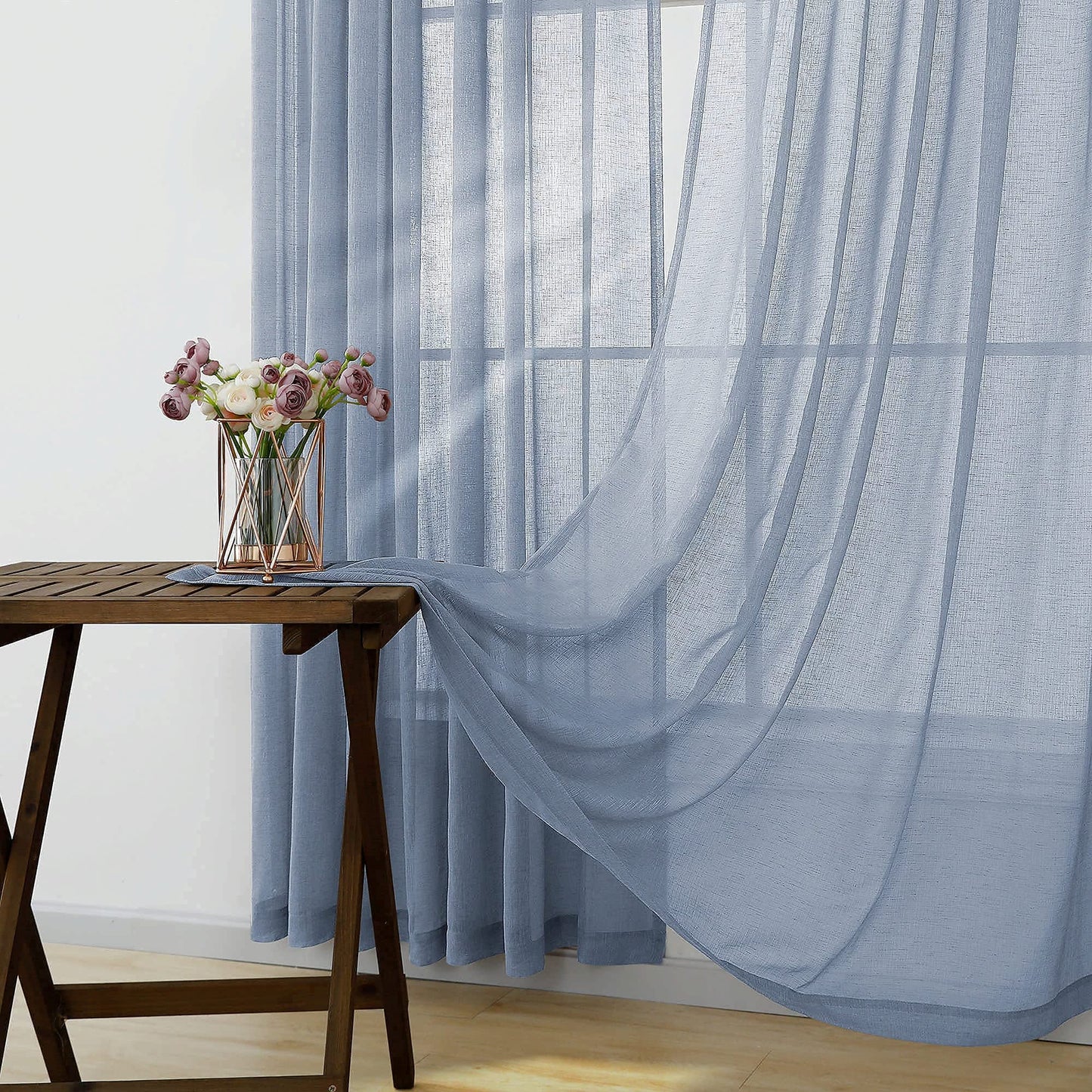 KOUFALL Nursery Curtains Baby Boys Room,Light Dusty Blue Sheer Classroom Curtains for Windows,63 Inch Length 2 Panel Set