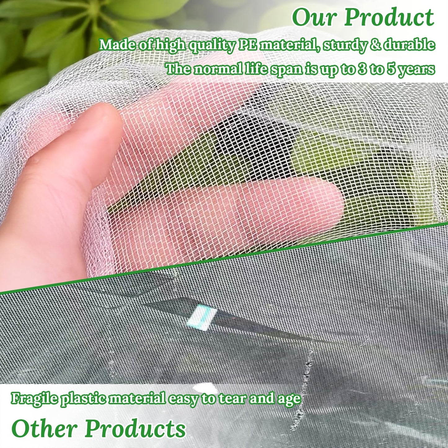2 Pack Garden Netting for Raised Beds, 4.3x2FT Durable Ultra Fine Mesh Plant Covers with Drawstring to Keep Small Animals Pest Out,Raised Bed Bird Barrier Screen for Protecting Fruits Vegetables Crops