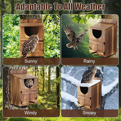 Owl House, Barn Owl Nesting Box with Bird Stand and Wood Shavings, Large Wooden Screech Nesting Box for Outside, Nest Box for Wild Birds, Barn, Screech, Eagle, 1 Set