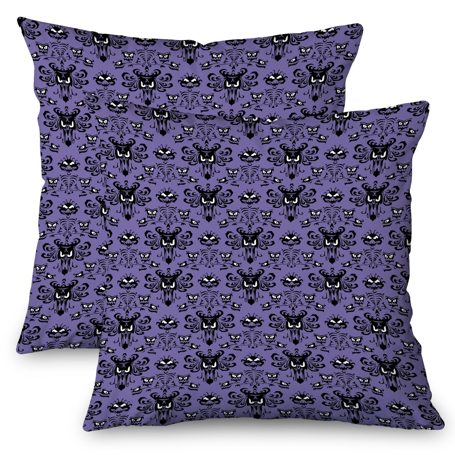Horror Halloween Decorative Throw Pillow Cover 20x20 Inch Set of 2,Haunted Ghosts Mansion Decor Mystic Skull Spooky Grinning Farmhouse Outdoor Purple Pillowcase for Home Bed Living Room