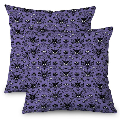 Horror Halloween Decorative Throw Pillow Cover 20x20 Inch Set of 2,Haunted Ghosts Mansion Decor Mystic Skull Spooky Grinning Farmhouse Outdoor Purple Pillowcase for Home Bed Living Room