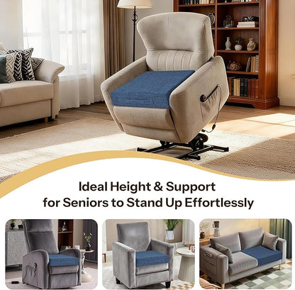 Recliner Cushions for Elderly 20X20X4 Inch Thick Seat Cushion for Recliner Chair with Non-Slip Bottom and Washable Cover Square Chair Cushions for Couch, Armchair, Floor (1, Blue)