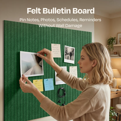 X-Large Cork Board Alternative 12-Pack Felt Bulletin Board Thick and Decorative Pin Board for Home Office Walls 47.24 x 35.43 Inches with 72 Adhesive Tabs - [Dark Green]