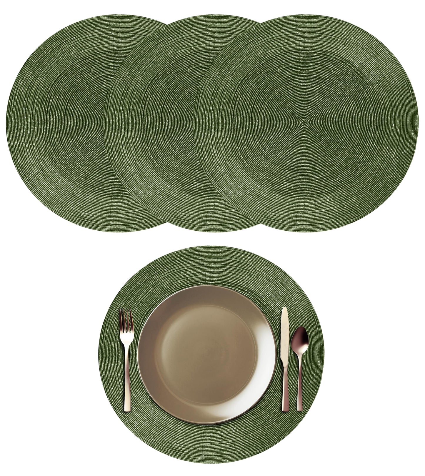 COTTON CRAFT Beaded Charger Placemats - Set of 4 Handmade Glitz Placemats - Harvest Fall Thanksgiving Halloween Holiday Christmas Dining Table Mat - Party Table Décor - 13.5 inches Round - Green