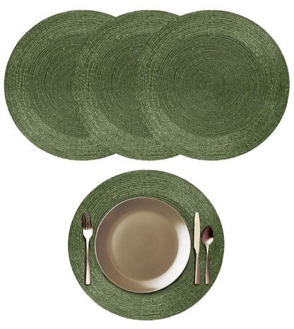 COTTON CRAFT Beaded Charger Placemats - Set of 4 Handmade Glitz Placemats - Harvest Fall Thanksgiving Halloween Holiday Christmas Dining Table Mat - Party Table Décor - 13.5 inches Round - Green