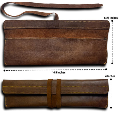 Leather Chef Knife Roll Bag – Single Slot Handmade Knife Sheath | Knife Wrap Case for Kitchen, Travel, BBQ & Camping | Cook & Butcher Knife Organizer | Chef Gift for Men & Women | Brown