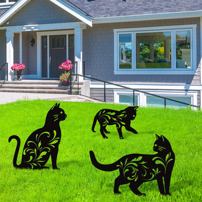 URATOT 3 Pack Metal Cat Garden Statues Black Cat Silhouette Cats Decorative Stakes Garden Outdoor Statues Animal Stakes for Yard Decor and Lawn Ornaments