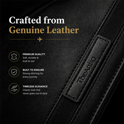 TheAntiq Black Leather Long Passport Wallet - Travel Document Organizer with Card Slots ID Window Zipper Pocket Slim Passport Holder for Travel & Everyday Use, 5 x 9