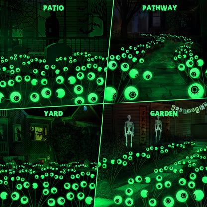 BrizLabs 4 Pack 24 LED Halloween Solar Lights, 2 Modes Outdoor Halloween Eyeball Pathway Lights, Solar Spooky Walkway Light Waterproof, Green Swaying Firefly Lighting for Path Yard Garden Lawn