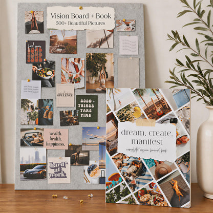 Inspirational Vision Board Kit – Complete Set with Vision Board Book & Felt Board, Motivational Pictures & Quotes to Map Your Goals & Dreams - The Perfect Supplies to Visualize Goal Setting & Success