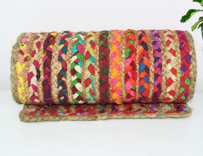 COTTON CRAFT Jute Chindi Table Runner - Braided Handwoven Reversible Tablerunner - Summer Fall Harvest Holiday Festive Party Boho Rustic Farmhouse Dining Kitchen Tabletop - 13 x 72 inch - Multicolor