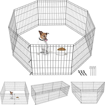 Pet Playpen 8 Panels Foldable Metal Exercise Pen Animal Exercise Dog Fence Indoor Outdoor for Medium/Small Animals (24" H)