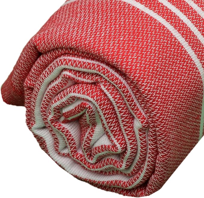 Bersuse Towels Anatolia XL Beach Blanket Throw Blanket Turkish Towel 100% Cotton Extra-Large Quick-Dry Lightweight Premium Peshtemal Towel - 61x82 Inches, Red