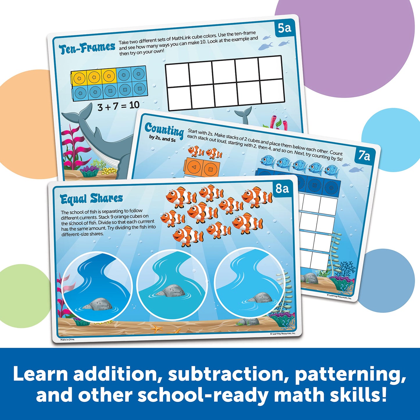 Learning Resources MathLink Cubes Kindergarten Math Activity Set Sea Adventures! - 115 Pieces, Age 5+, STEM Teaching Toys, Kindergartner Games