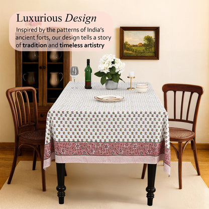CPC Rosette Bloom Tablecloth 100% Cotton 60x60 Inch Indian Block Print Rectangle Table Cover, Table Cloth for Gifting in Weddings, Halloween, Fall, Christmas, Thanksgiving
