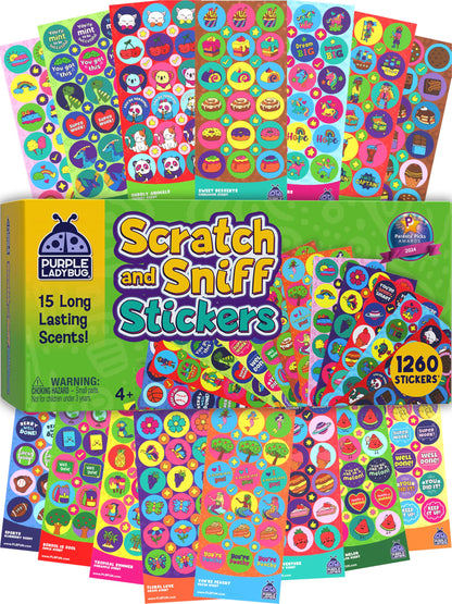 Purple Ladybug 1260 Variety Scratch and Sniff Stickers - 15 Unique Scents - Fun and Motivational Rewards for Kids and Teachers Must Haves, Smelly Sticker for Classroom, & Back to School Gift