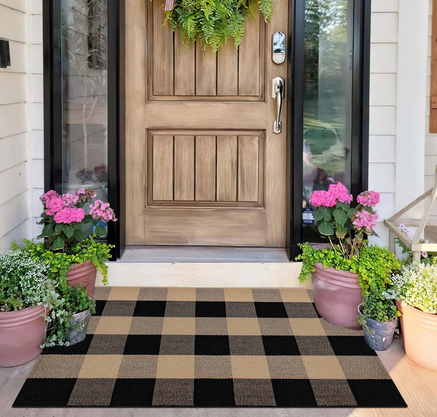 Checkered Front Door Mat Outdoor 24''x35''Buffalo Plaid Outdoor Rug Cotton Washable Layered Doormat for Bedroom,Bathroom,Farmhouse,Entryway,Home Entrance