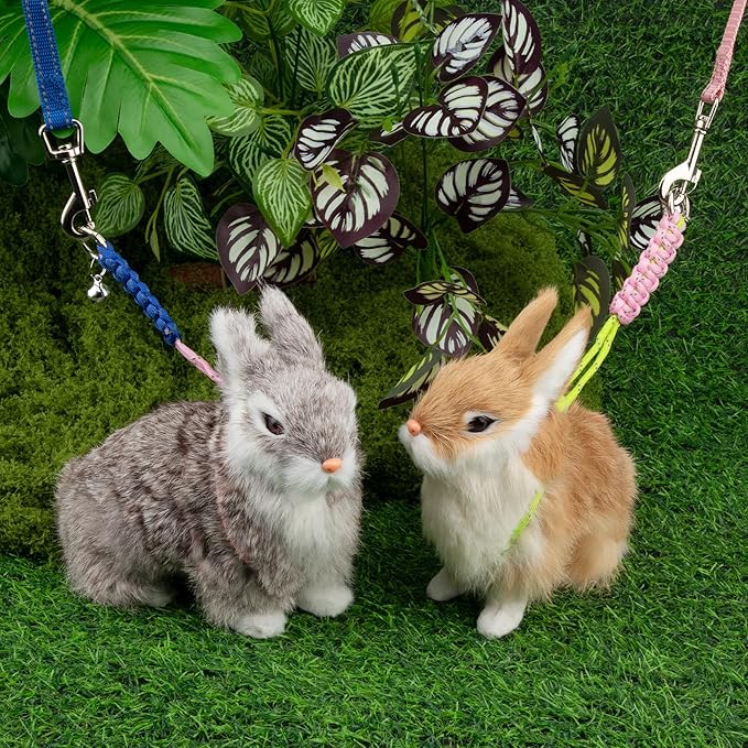2pcs Figure 8 Harness and Leash with Reflective Strap and Bell for Ferrets, Rabbits, Bearded Dragon, Guinea Pig, Chinchilla and Hamster Small Animal Harness (Blue+Pink)