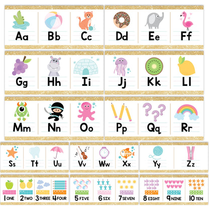 Hadley Designs Alphabet for Classroom Wall Decor - ABC Posters for Classroom Wall Chart Preschool & Kindergarten, ABC Letters & Number Line Elementary, Alphabet Cards, Varsity Letter Classroom Decor