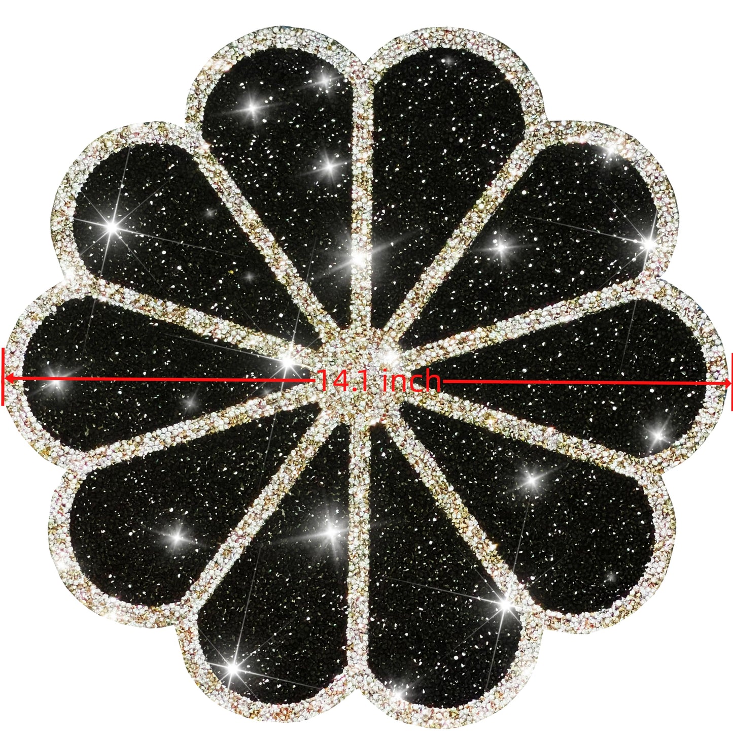 Washable Waterproof Diamond Circle Placemats for Round Tablescape Decor for Dinner and Kitchen Bling Placemats for Weddings & Special Events (Black)
