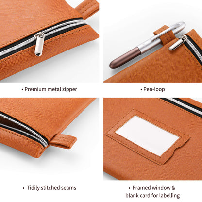 Premium 7-Piece Bank Bag Set - Heavy-Duty Zippered Faux Leather Cash Bag, Deposit Bag, or Tool Pouch - Water Resistant, 7 Earthy Colors - Bank Deposit Bag, Pencil Pouch, Coin Bag, Zipper Pouch