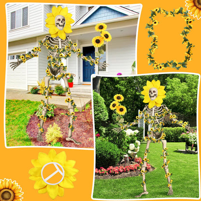 Hollowfly 3 Pcs 12 ft Skeleton Clothes Accessories Set Including Yellow Sunflower Head Wrap Garland and Bouquets of Sunflower Flowers for Spring Skeleton Costume Summer Outfit Dress Decor