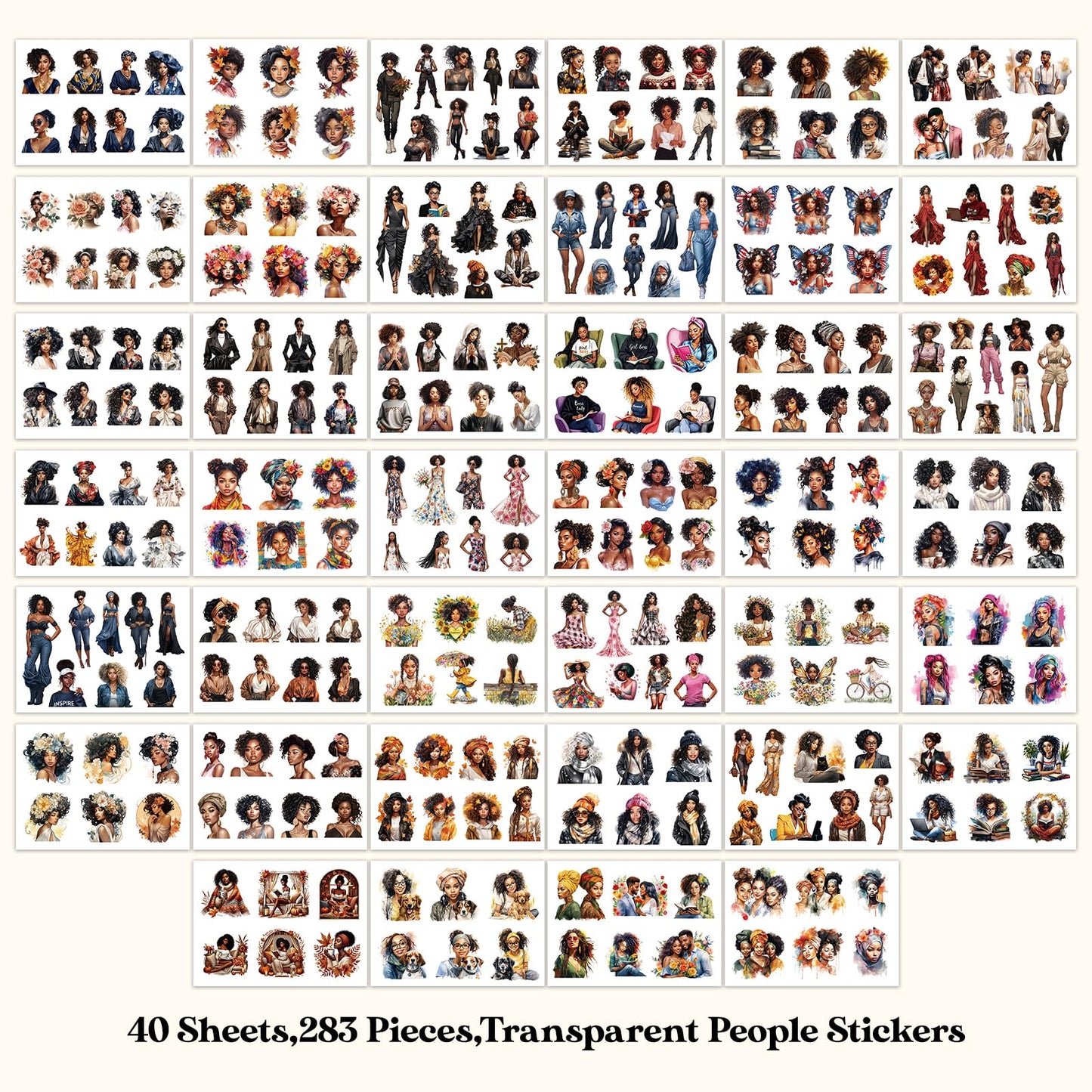 Bomichi Black Girl Sticker Book, 40 Sheets 283 Pcs Journaling Scrapbooking Stickers for Journaling Scrapbooking Bullet Journals Planners Letter Card Making Collage Art Crafts Water Bottle