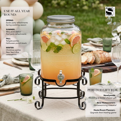 Style Setter Beverage Dispenser Cold Drink Dispenser w/ 3-Gallon Capacity Glass Jug, Metal Stand & Leak-Proof Acrylic Spigot Great for Parties, Weddings & More