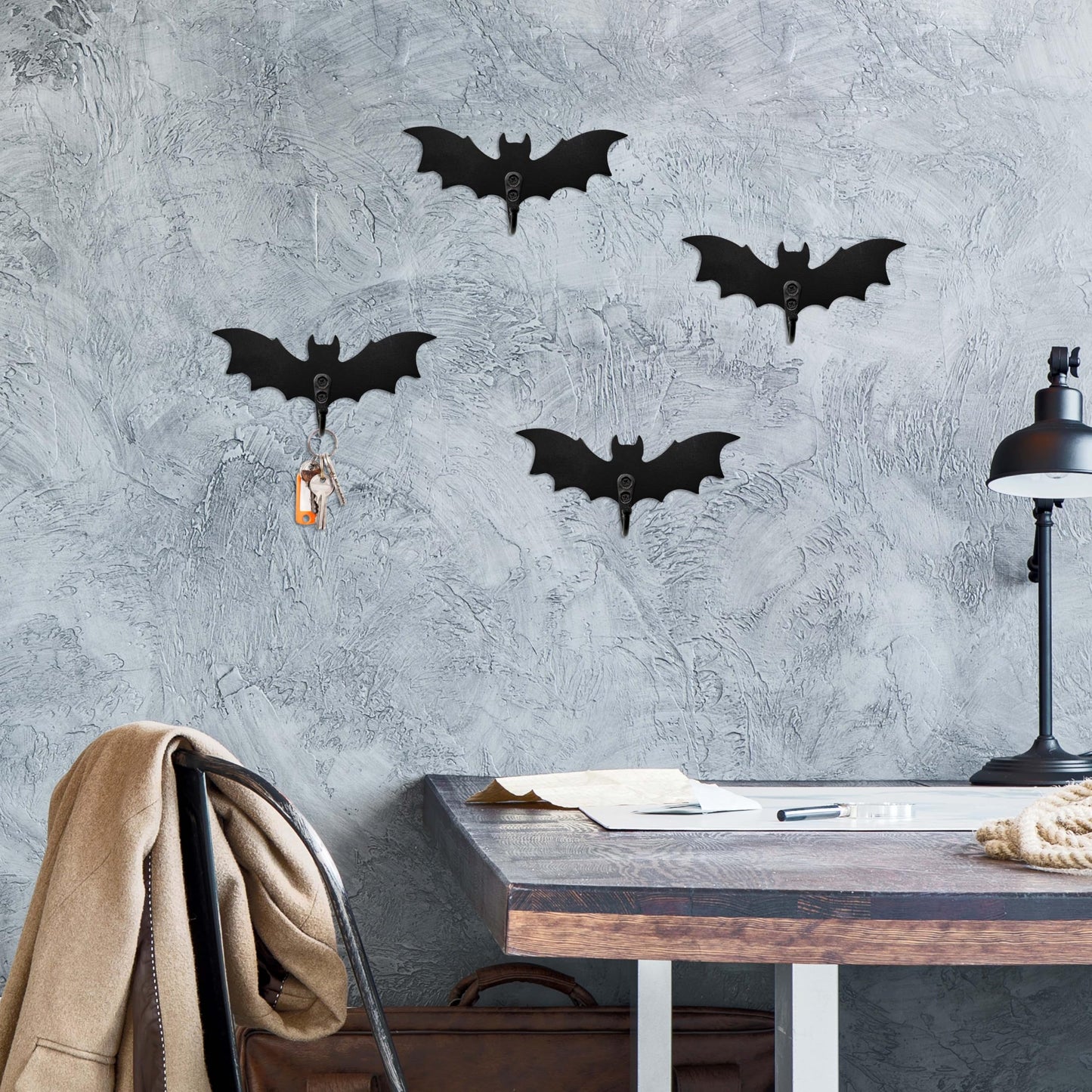 4 Pcs Wooden Bat Wall Hook For Keys Hat Bag Towel Clothes, Mini Bat Hanger Wall Mounted With 4 Hooks, Gothic Home Decor For LivingRoom Bedroom Bathroom Kitchen Gothroom Halloween Gothic Decoration