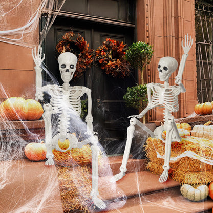 2 Pack 36" Skeleton Halloween Decorations,3Ft Plastic Posable Skeleton with Movable Joints,with 20 Spiders & Spider Webs for Halloween Party Decorations,Yard Haunted House Props Indoor Outdoor Decor