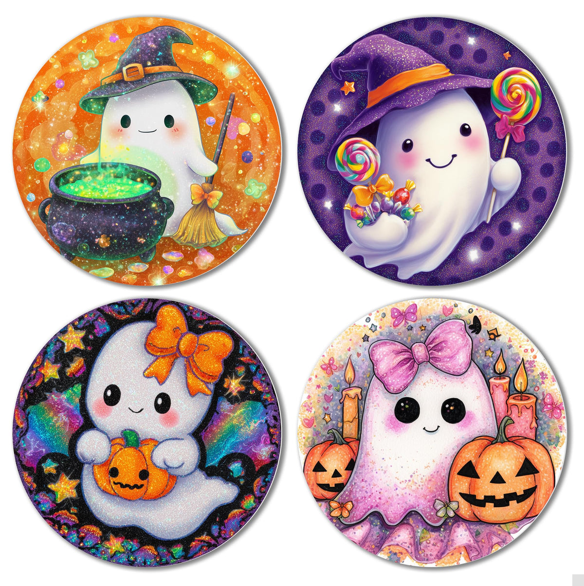 TracyArt Halloween Wall Decor, Horror Gifts - Cute Ghosts, Halloween Poster, Horror Decor, 4 pcs 12"