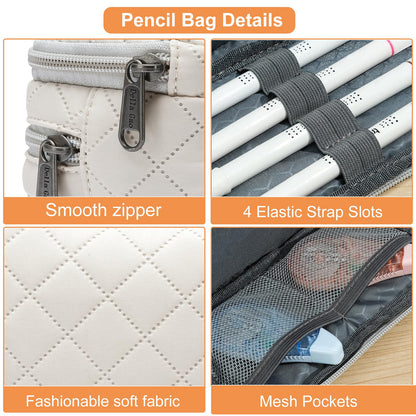 Della Gao Large Pencil Case, Big Capacity Pencil Pouch with 3 Compartments, Office Pencil Bag with Zipper, Big Pen Case for Adults (01-3Beige)