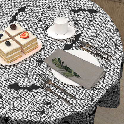 Sweetshow Halloween Bat Table Cloth Round Black and White Spider Web Tablecloth 70 Inch Decor Washable Stain and Wrinkle Resistant Round Table Cover for Dining Party Picnic