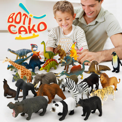 36 Animal Figurines - Educational Toys with Matching Flash Cards for Kids (Dinosaur, Zoo & Sea Animals)