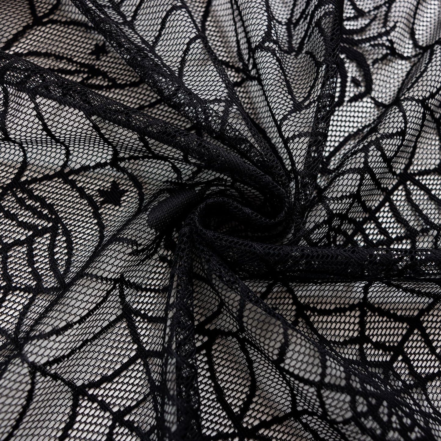 YJ YANJUN Black Lace Curtains 63 inches Length 2 Panels Halloween Goth Curtains for Bedroom Kitchen Spider Webs Halloween Decoration Coffin/Witchy/Gothic Haunted House Decor 55Wx63L Inch