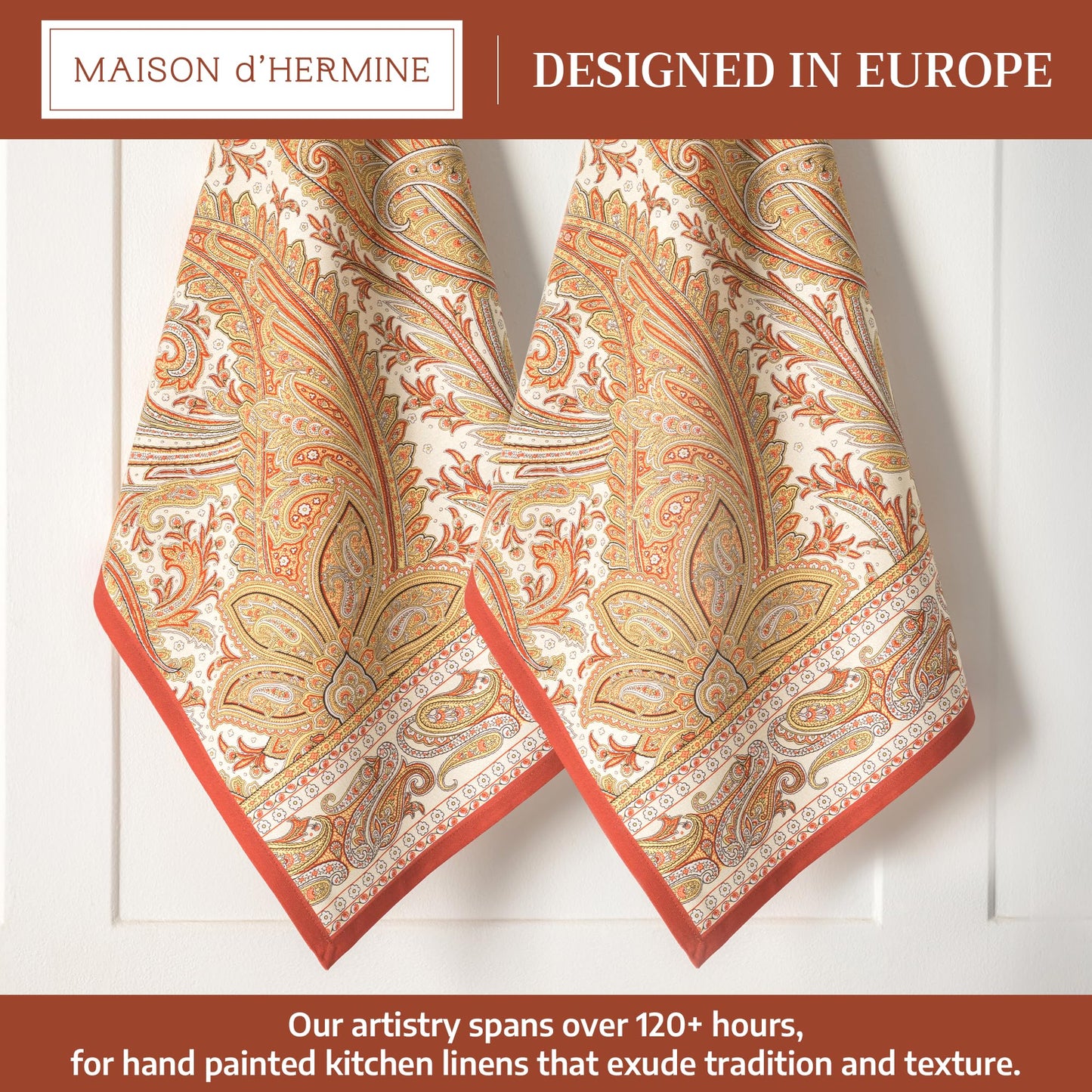 Maison d' Hermine Kitchen Towels Set of 2 100% Cotton 27.50" x 20" Reusable Cloth Tea Dish Towels Absorbent with Hanging Loop for Kitchen, Home, Dining, Cocktail Parties (Kashmir Paisley)