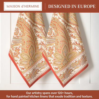 Maison d' Hermine Kitchen Towels Set of 2 100% Cotton 27.50" x 20" Reusable Cloth Tea Dish Towels Absorbent with Hanging Loop for Kitchen, Home, Dining, Cocktail Parties (Kashmir Paisley)