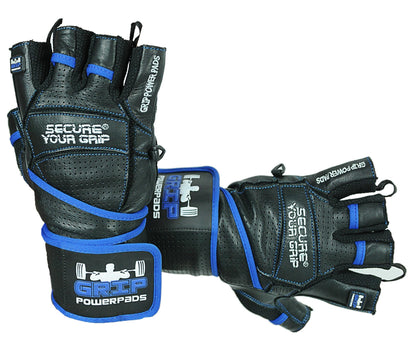 Elite Leather Gym Gloves with Built in 2" Wide Wrist Wraps Grip & Design for Weightlifting Power Lifting Bodybuilding & Strength Training Workout Exercises