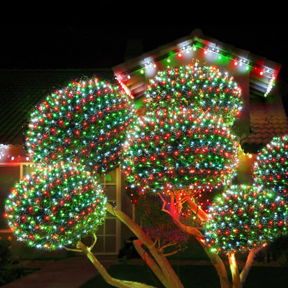WBao Christmas Net Lights, 360LED 11.5ft x 6.9ft Christmas Lights with 8 Modes, Timer, End to End Connectable, Waterproof Design for Lawn, Bushes, Trees Outdoor Xmas Decorations, Red Green White
