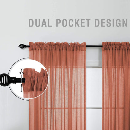 KOUFALL Sheer Boho Curtains for Bedroom 2 Panels,Window Treamtments Rod Pocket Bohemian Curtains for Living Room 96 Inches Long,Rust Orange Terracotta